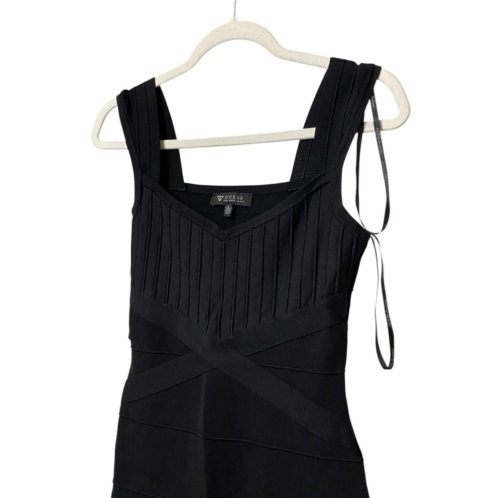 Guess LBD sweetheart neck black stretch structure bandage bodycon knit Dress 4 - Picture 7 of 12